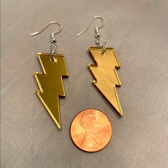 Gold Lightning Bolt Earrings, Medium - Picture 3 of 4
